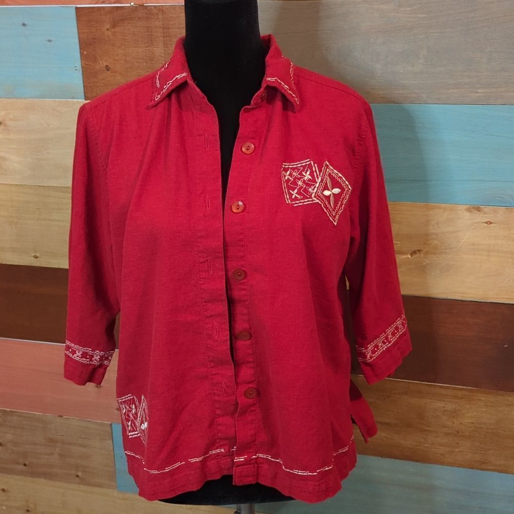 Petite medium linen blend button down blouse